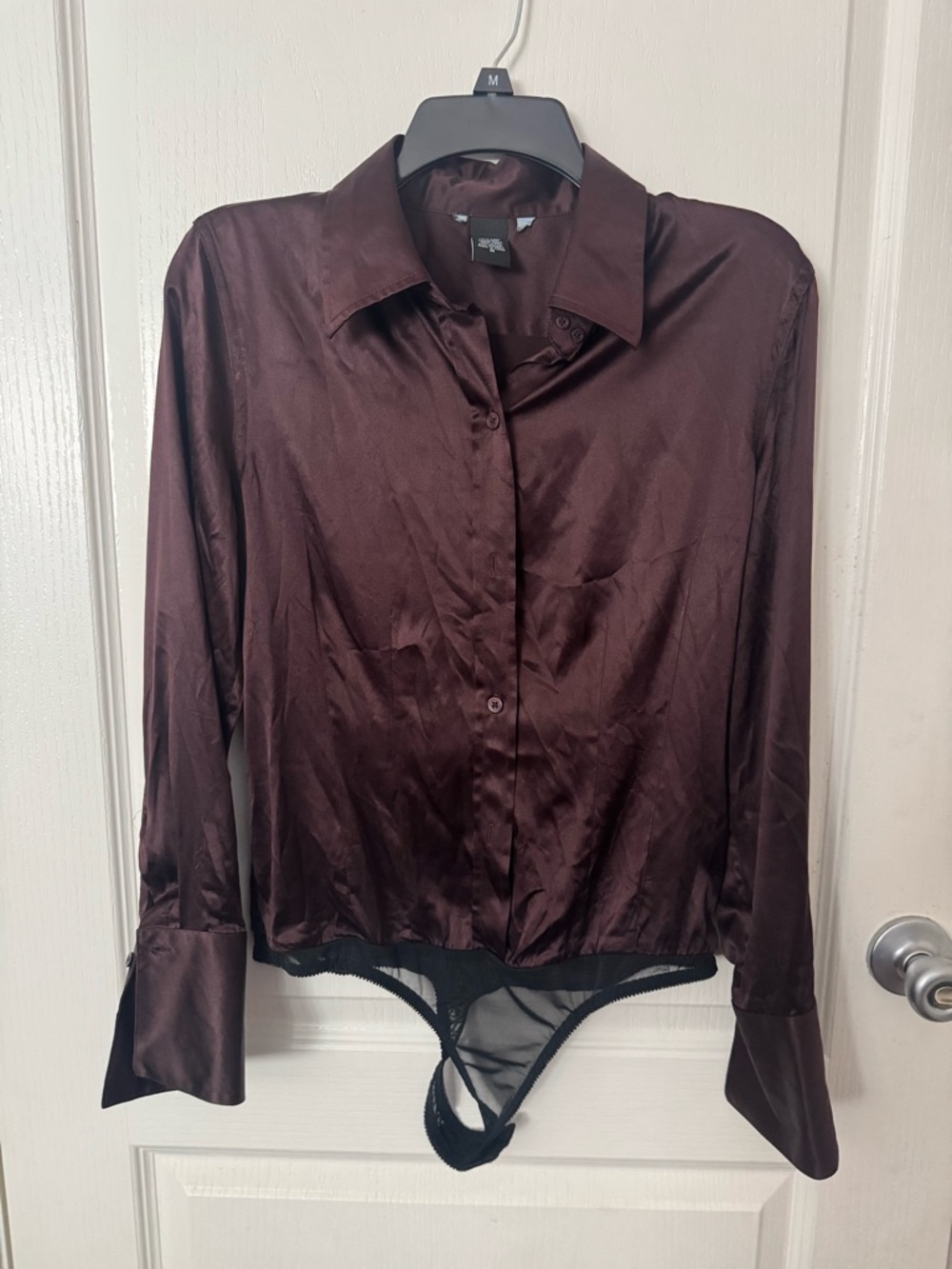 The Limited Women's Satin Button-Front Bodysuit Shirt - Chocolate Brown